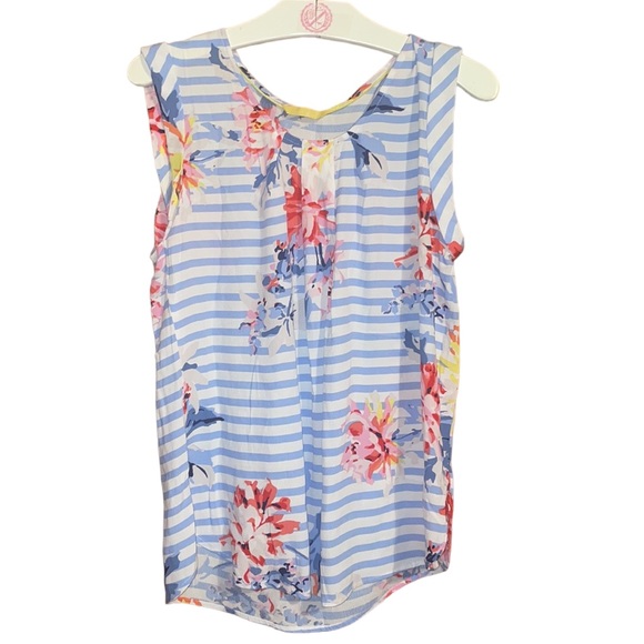•JOULES•ALYSE BLUE & WHITE STRIPED FLORAL CAP SLEEVE TANK TOP BLOUSE SIZE SMALL - Picture 3 of 7